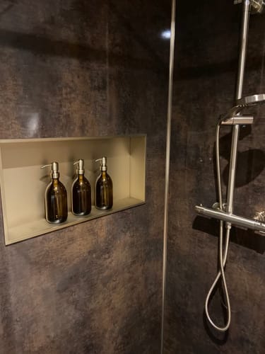 Customer photo review of Amber Glass Bottle with Metal Pump