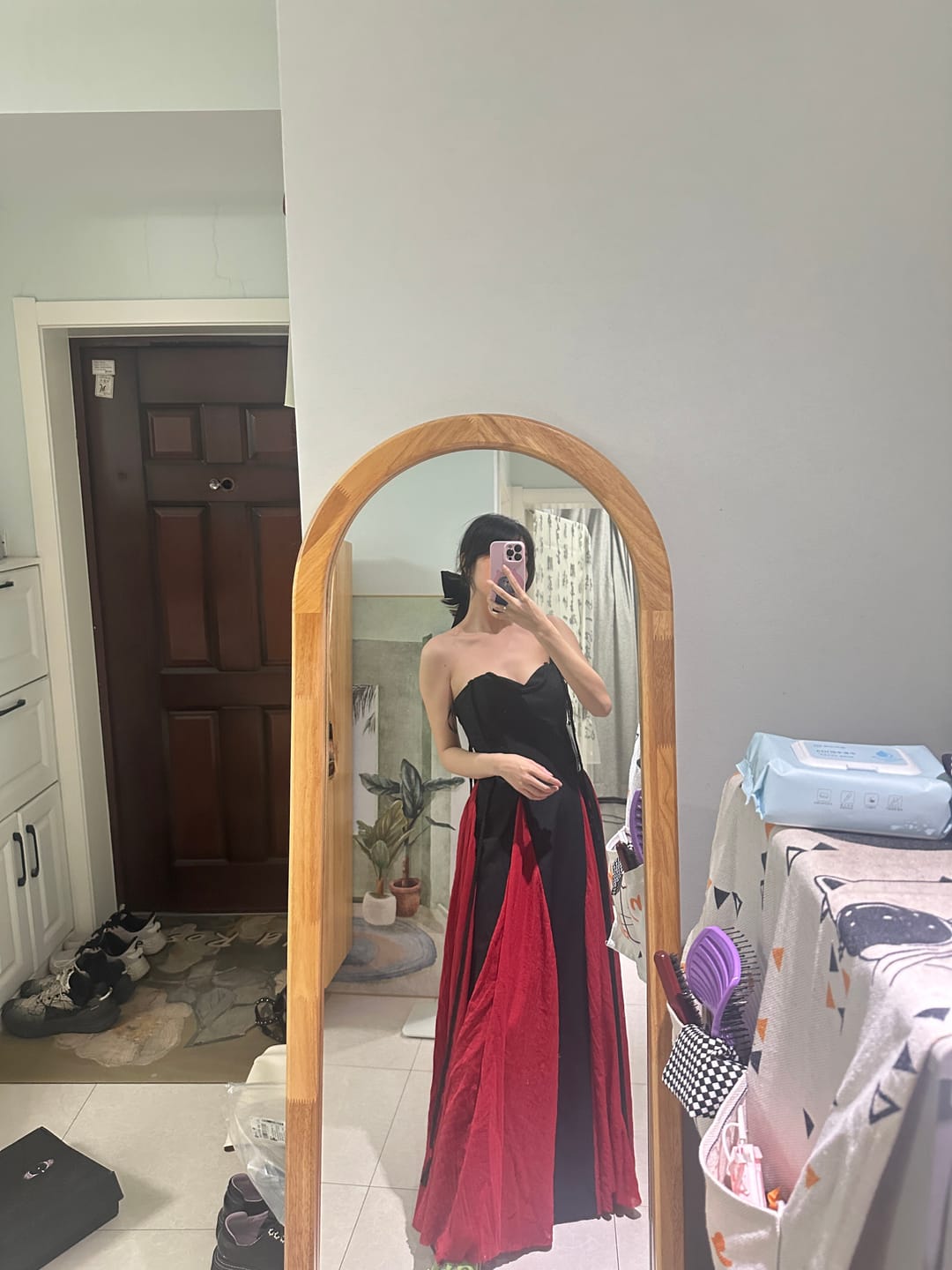 Customer photo review of DOINDULGE Braided Strap Crushed Panel Maxi Dress with Lace-Up Back