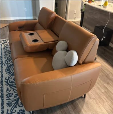 Customer photo review of AeroStretch Power Zero Wall Hugger Reclining Sofa with Drop Down Table Tray