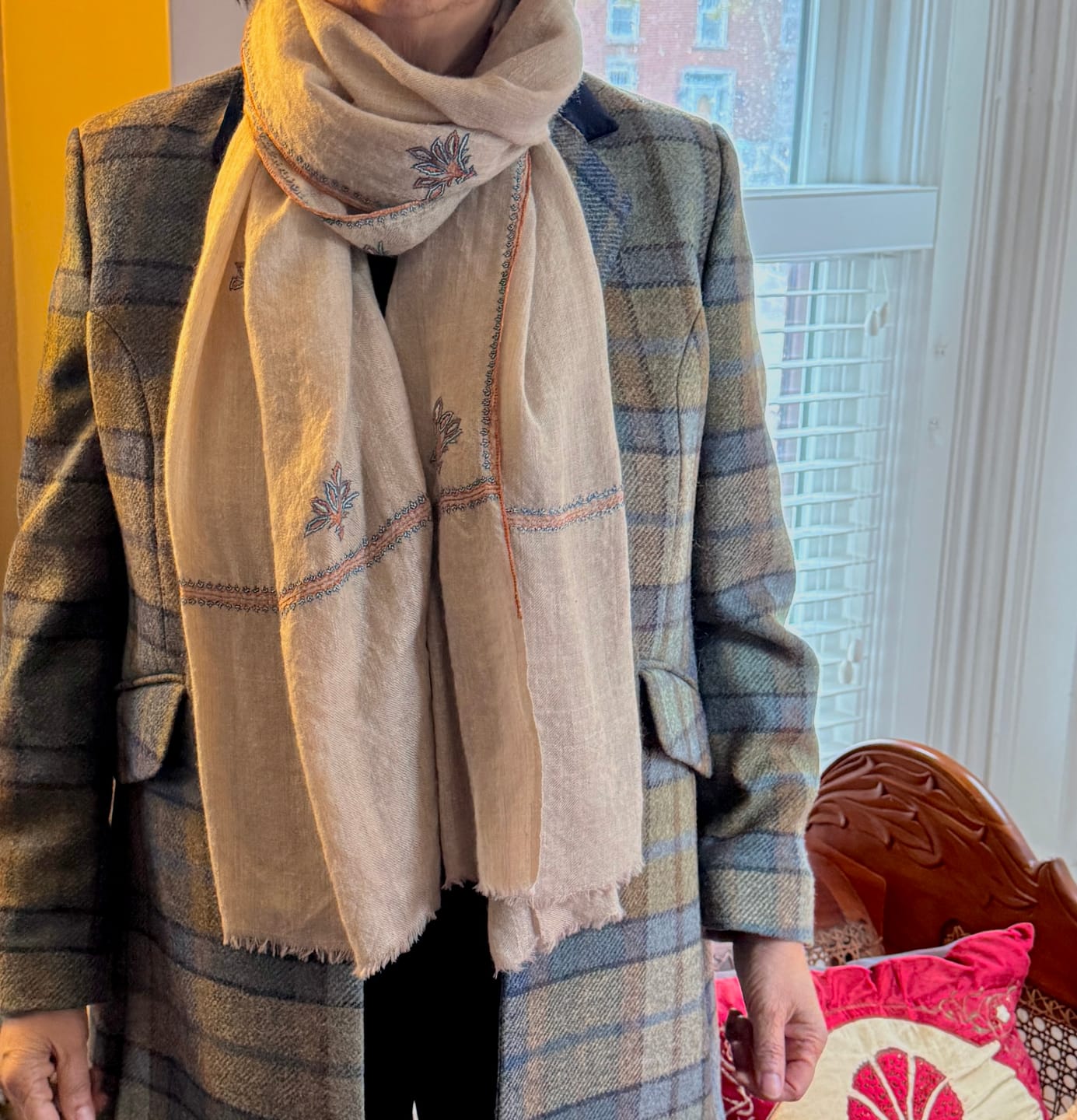 Customer photo review of Luxurious Baby Soft Cashmere Wrap with Buteh Hand Embroidery