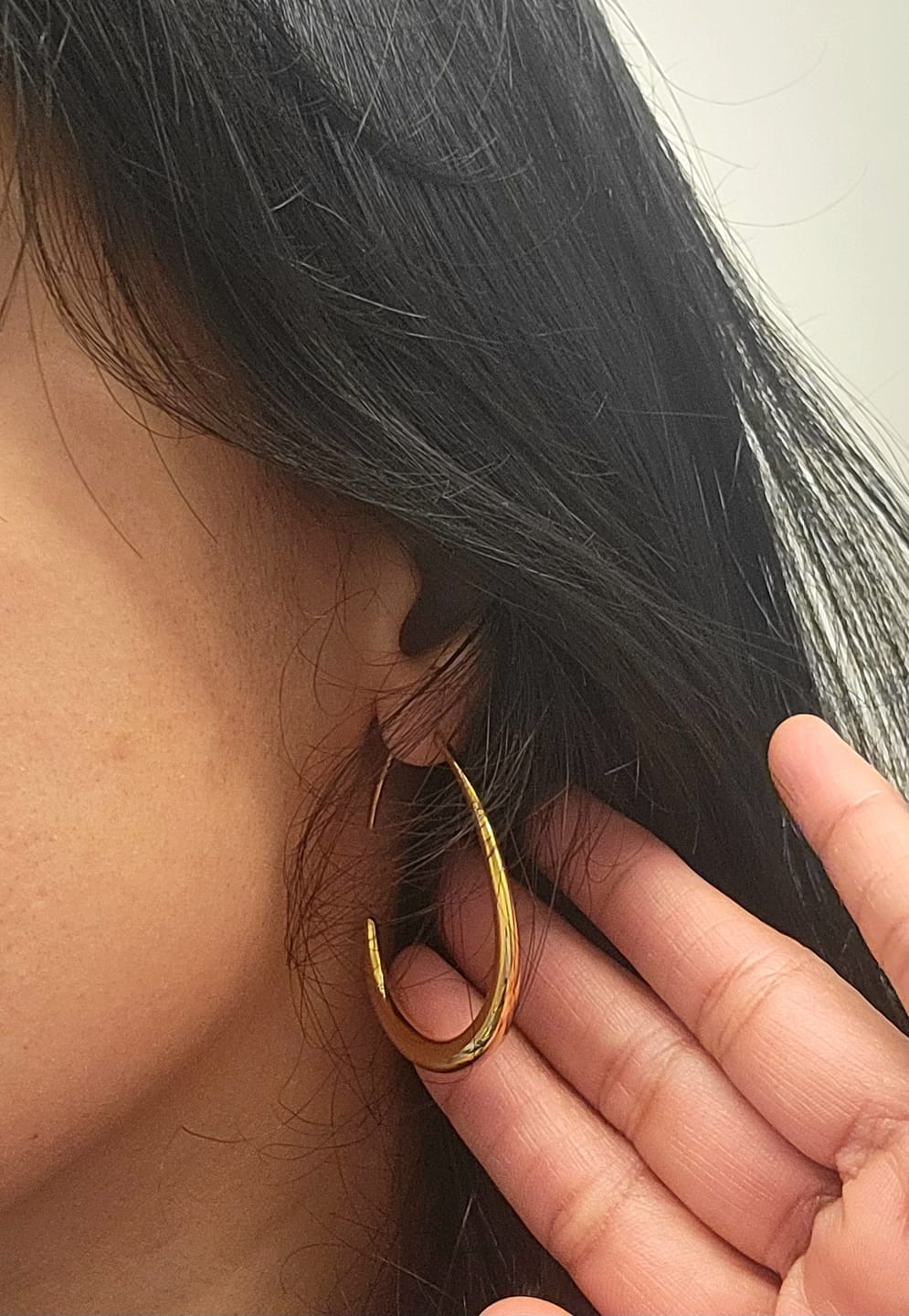 Customer photo review of Nica Gold Hoop Earrings