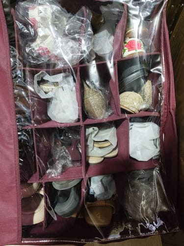 Customer photo review of Qoolish 16-Pair Shoe Storage Box - Transparent, Foldable, Space-Saving Shoe Cubby with Reinforced Base