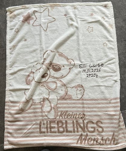 Customer photo review of Kleiner Lieblingsmensch Babydecke mit Namen bestickt 75x100cm