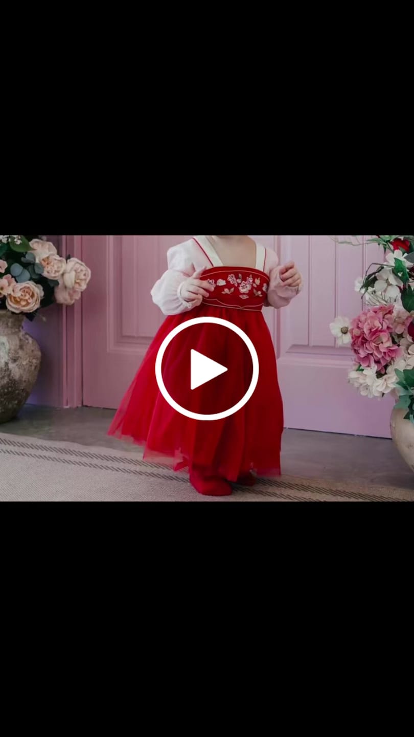 Customer video review of Dave&Bella Girls Autumn Adorable Drak Red Chinese Style Hanfu Mesh Princess Dress