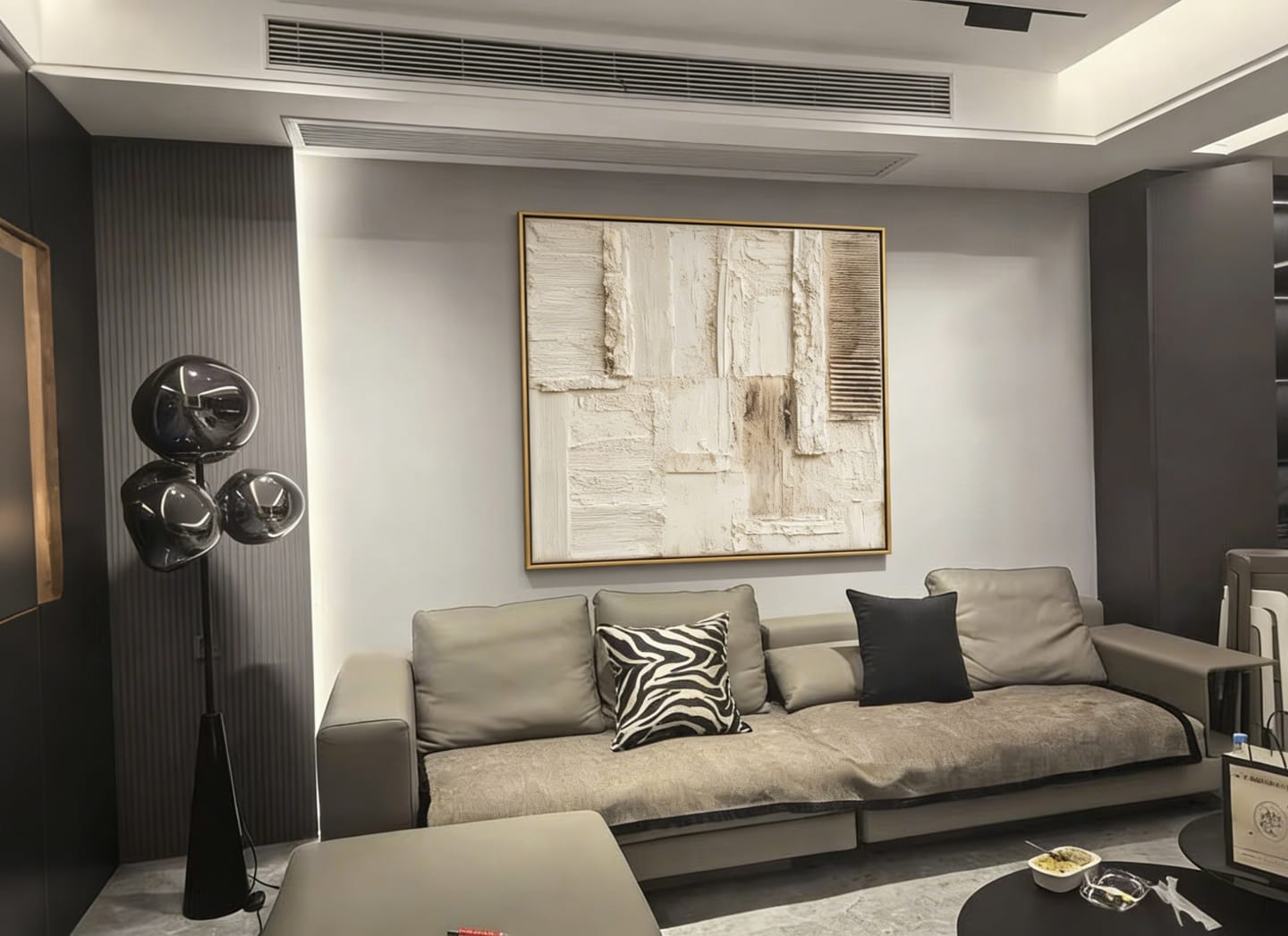 Customer photo review of Quiet Structure – Minimal Abstract Wall Art, Modern Neutral Canvas for Living Room