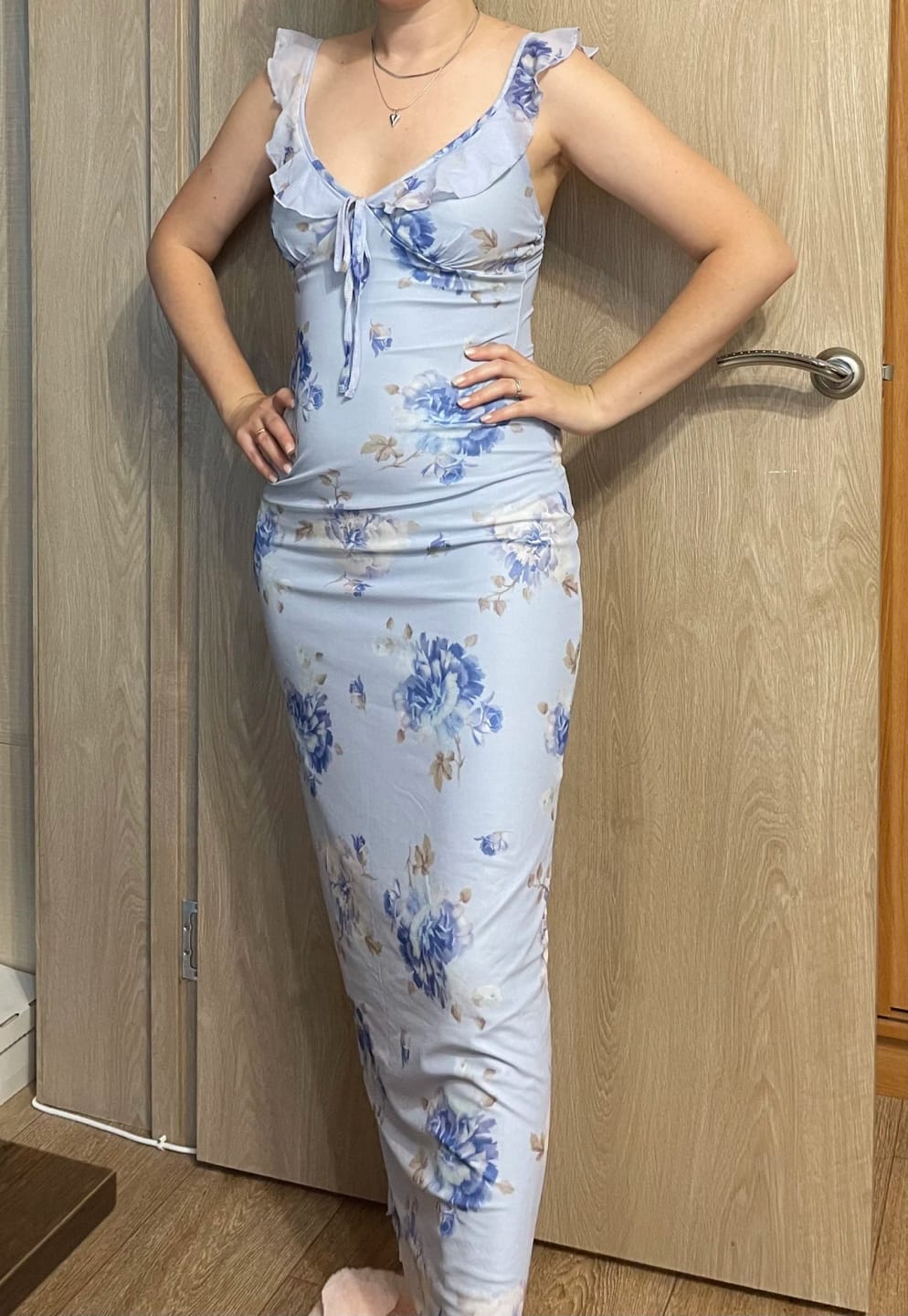 Customer photo review of Adelheid Floral Print Plunge Maxi Dress