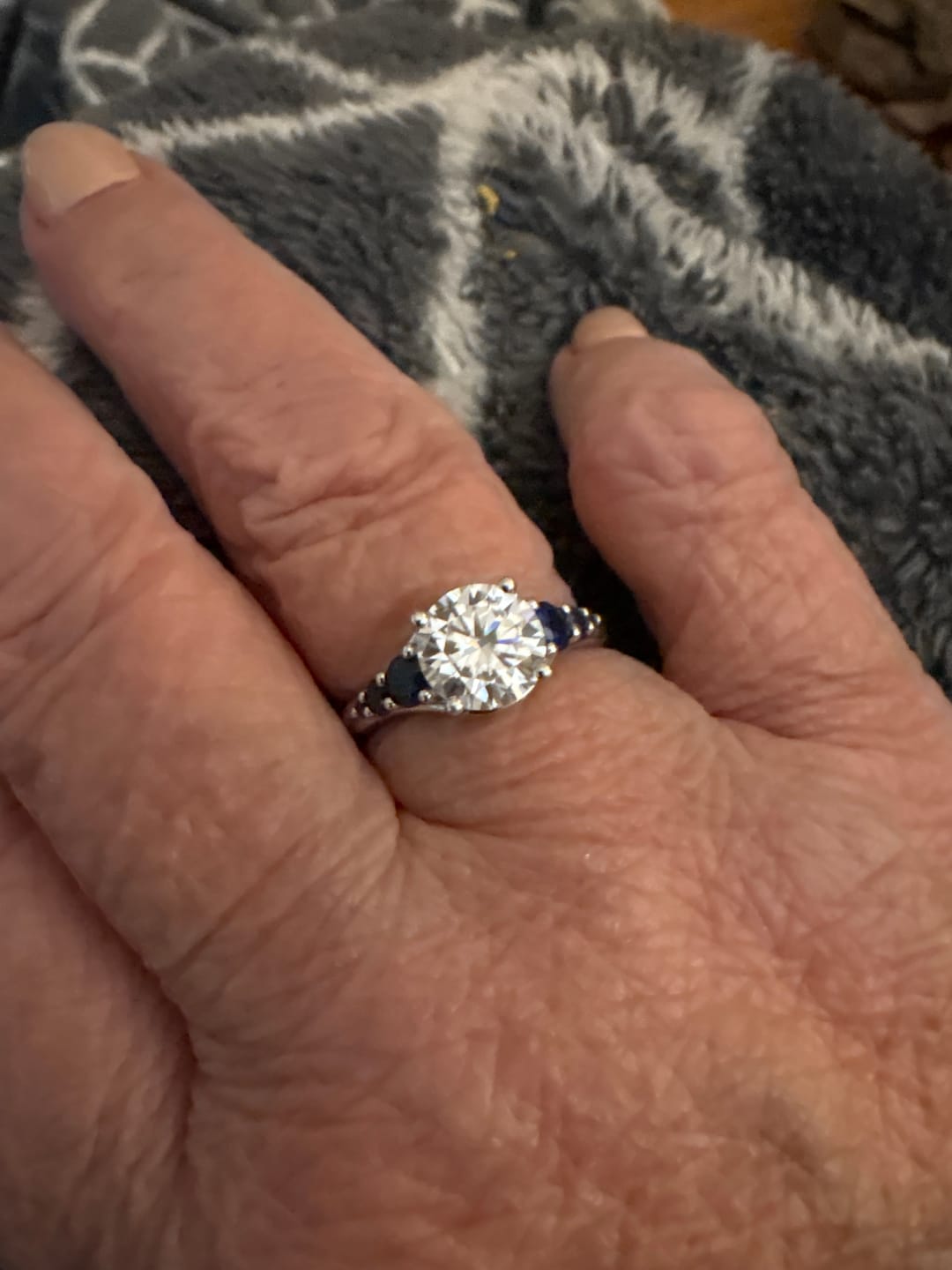 Customer photo review of Seven Stone Moissanite And Blue Sapphire Twisted Rope Engagement Ring