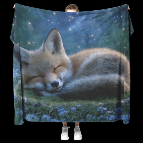 Customer photo review of Fox Cub With Glowing Constellation Markings Sleeping On Mossy Log Sherpa Fleece Blanket
