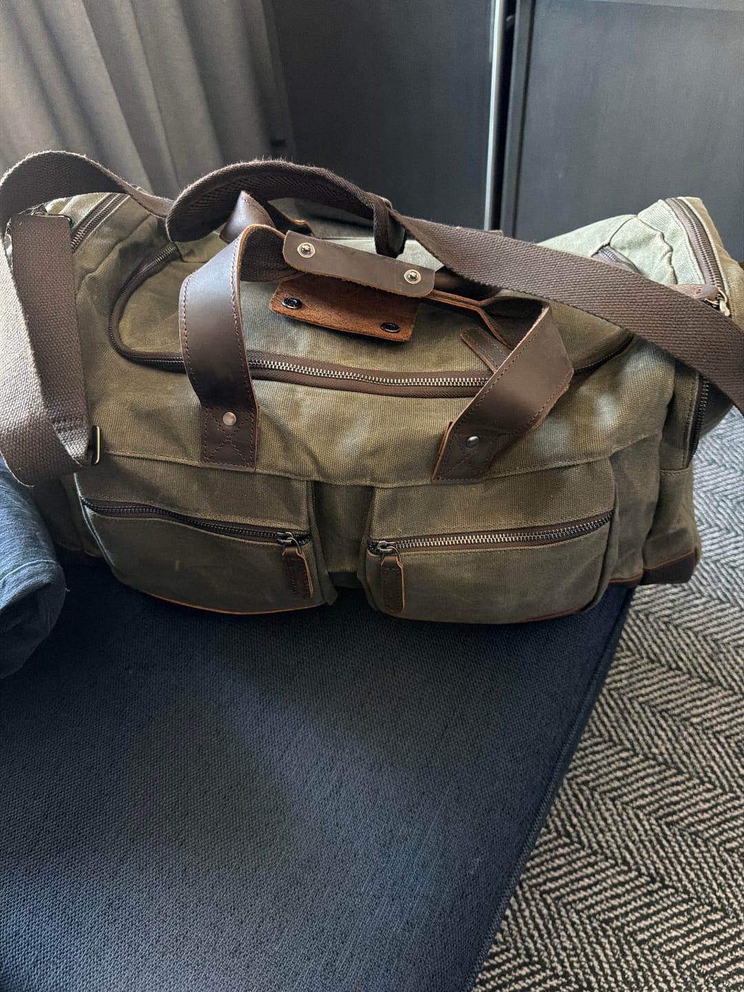 Customer photo review of The Weekender - Waxed Canvas Leather Duffel