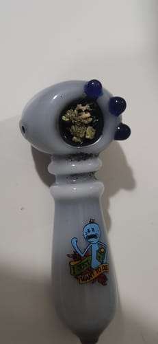 Customer's White Runtz product packed in a grey pipe with a cartoon design.