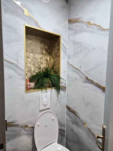 Customer photo review of Mosaïque Adhésive Or Luxe pour Crédence de Cuisine - Facile à Poser