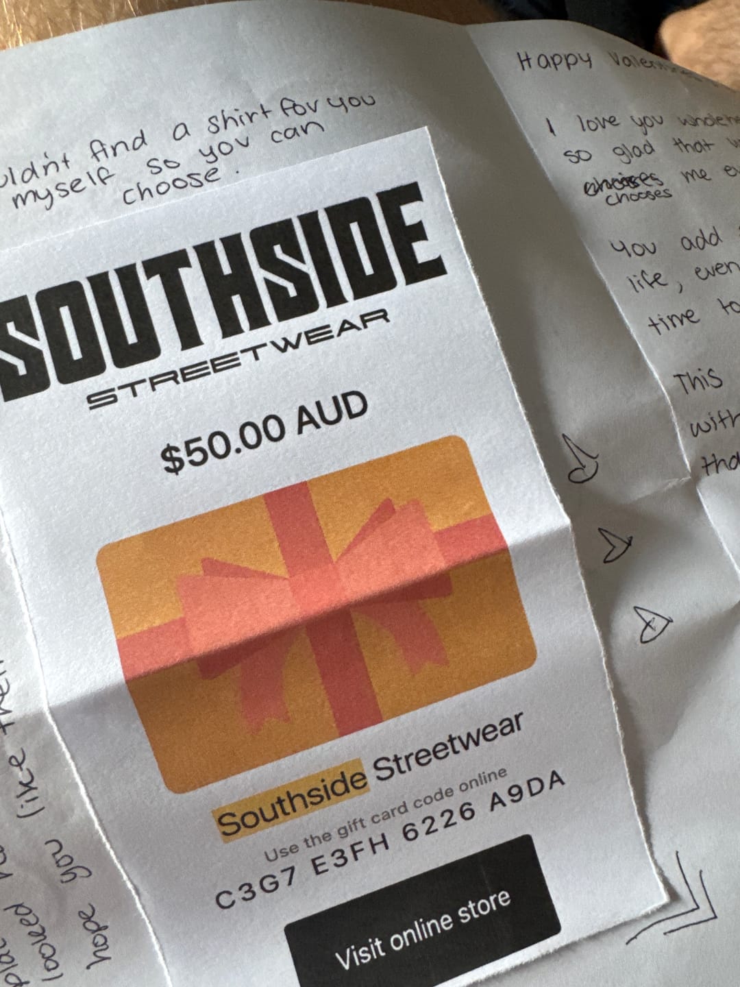 Customer photo review of GIFT CARD