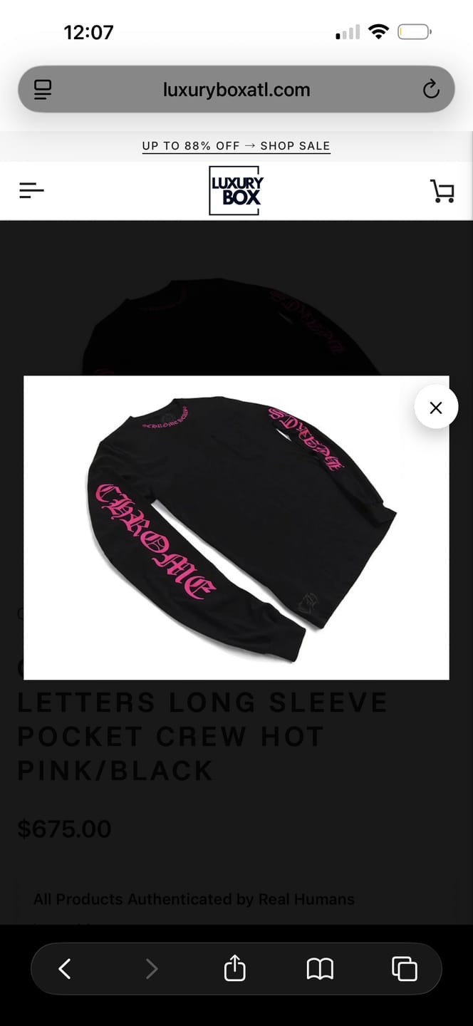 Customer photo review of Chrome Hearts Neck Letters Longsleeve Pocket Crew Hot Pink/Black