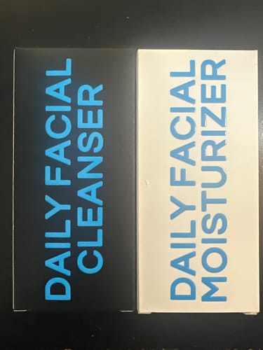 Customer shows the packaging for the Daily Skincare Duo, a cleanser and a moisturizer.