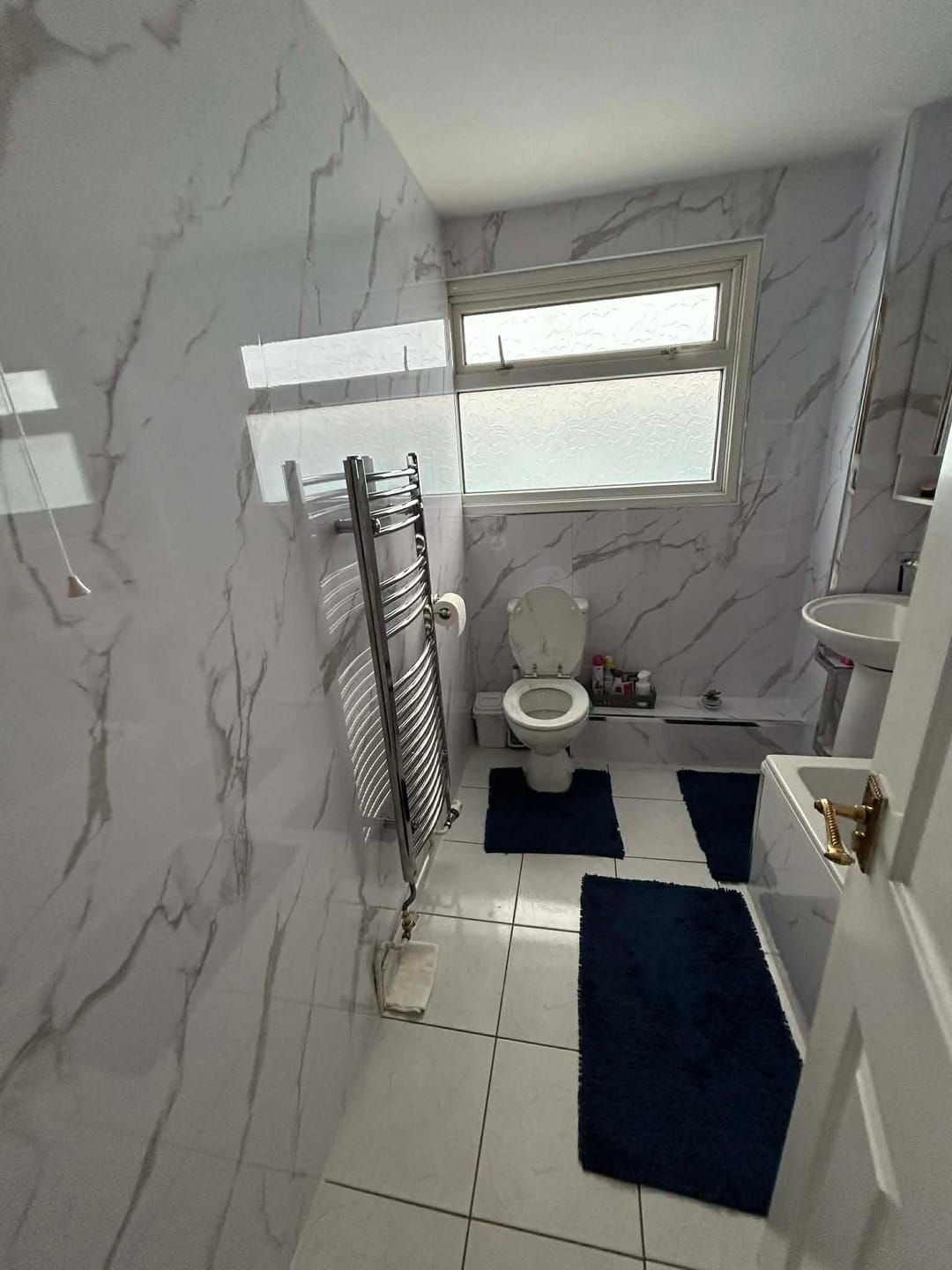 Customer photo review of Premium Carrara White Marble Gloss Shower Wall Panel – 1M x 2.4M