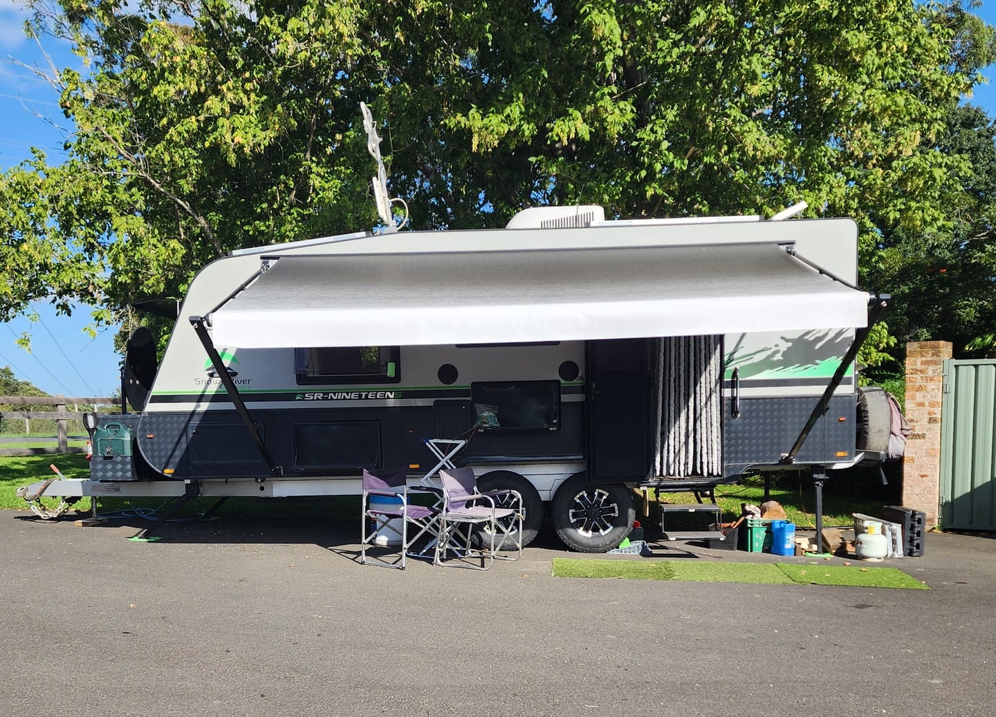 Customer photo review of Awning Replacement Vinyl - Black Fade WA1001 White Flap