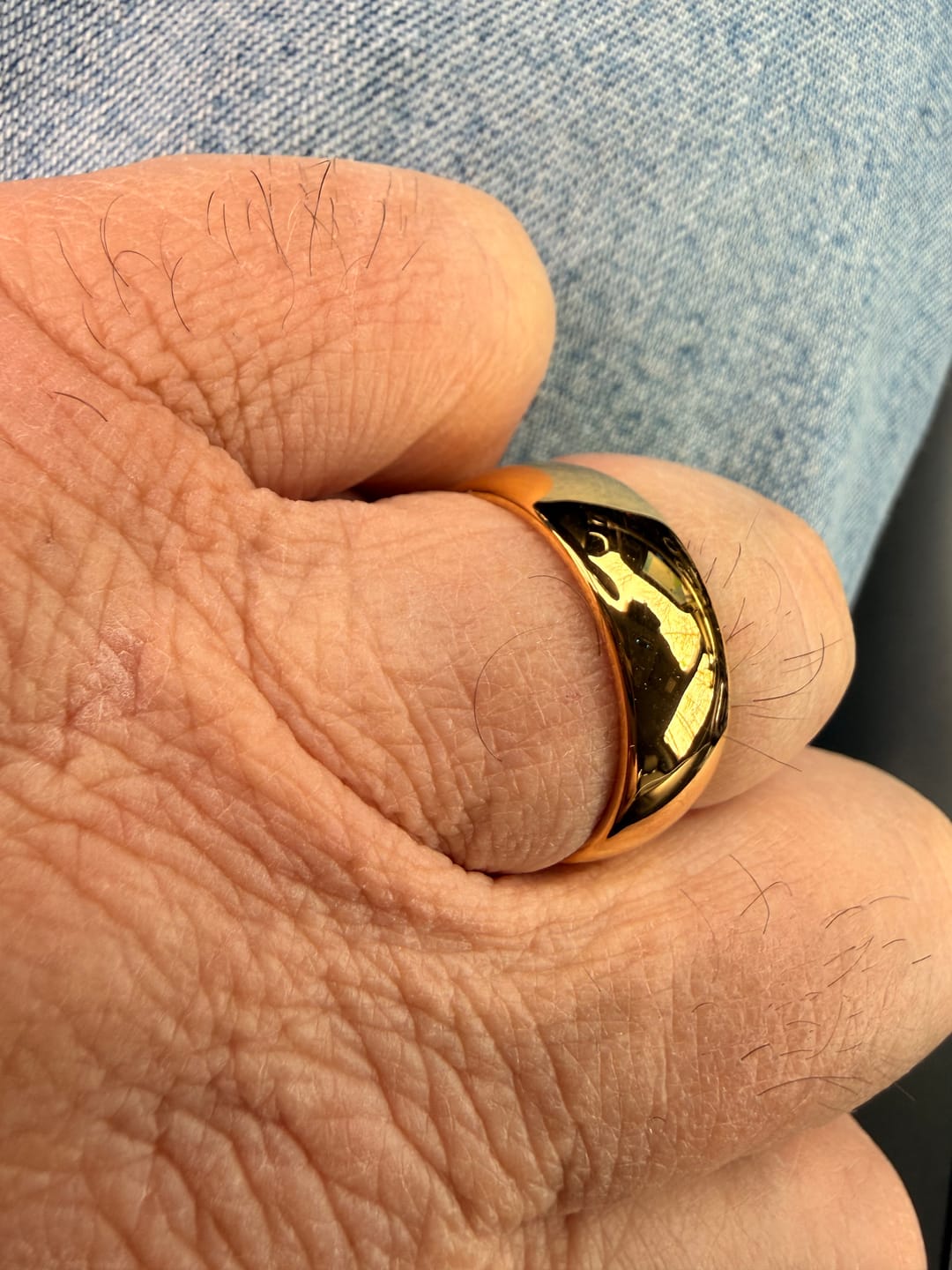 Customer photo review of 8mm - 14k Yellow Gold Tungsten Wedding Band, High Polish Dome Shape, Anniversary Ring