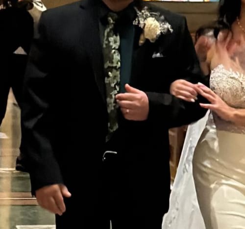 Customer photo review of Ties2you Silk Tie Sage Green Floral Necktie Pocket Square Cufflinks Set