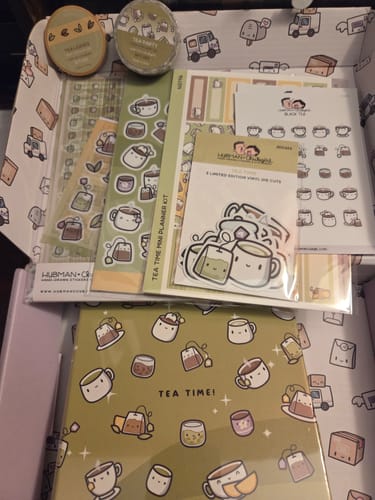 Reviewer's Tea Time Journal and matching stationery collection displayed in an open box.