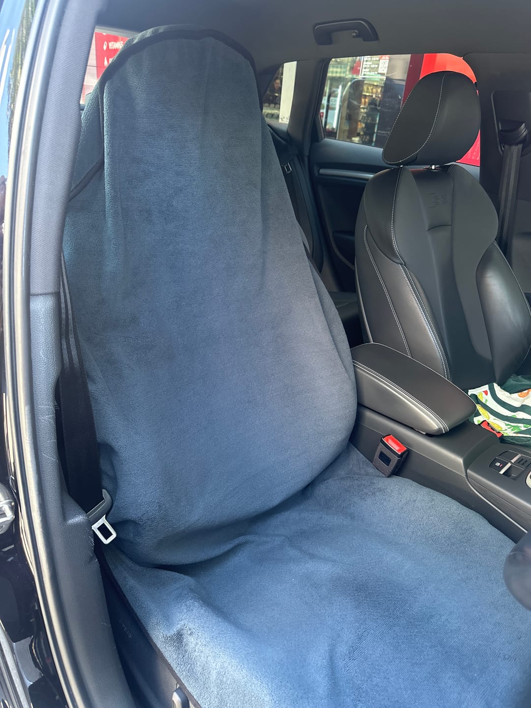 Customer photo review of Waterproof Car Seat Towel – Charcoal Grey | Towel Society