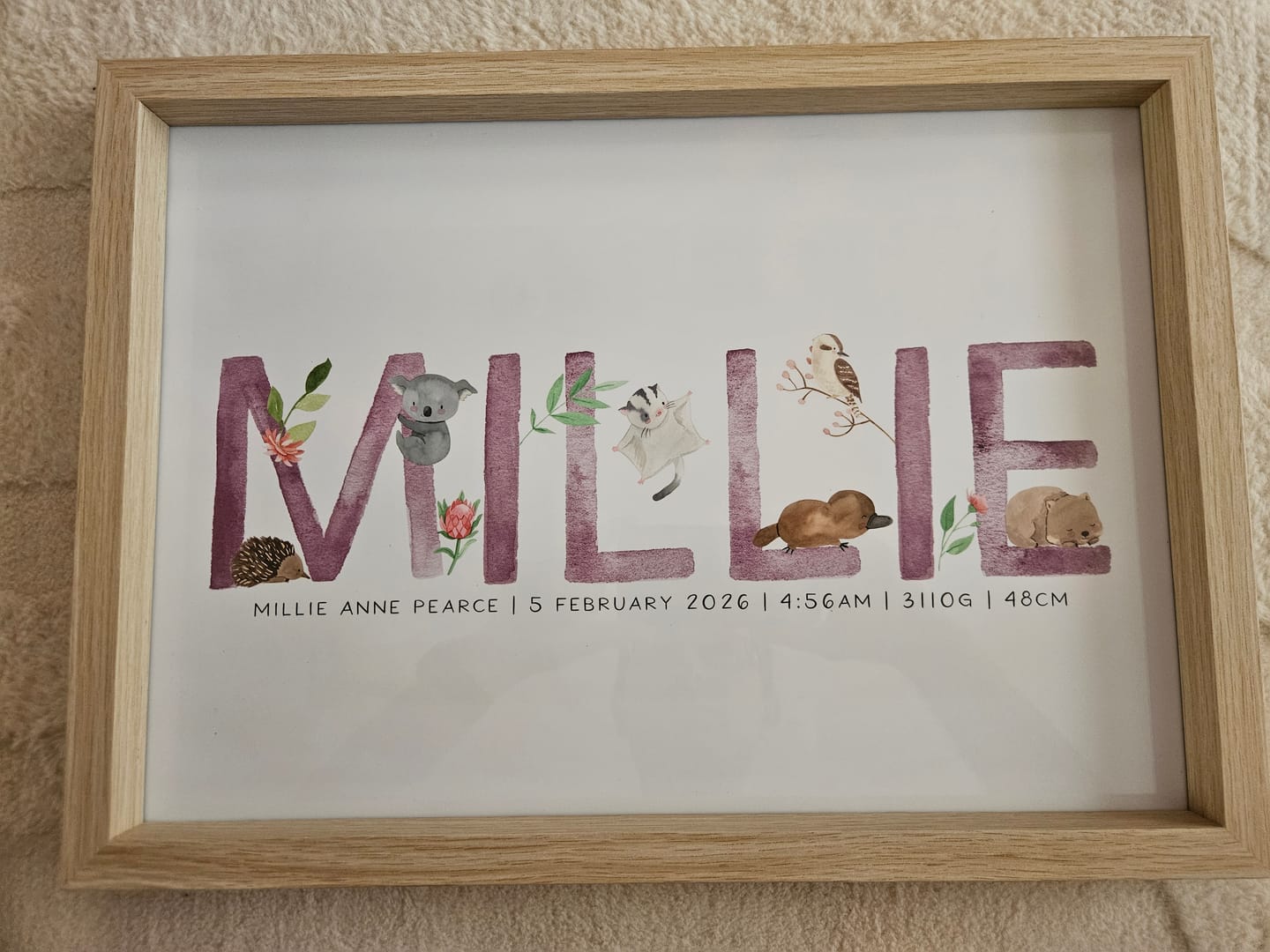 Customer photo review of Australian Animals Floral Name Print