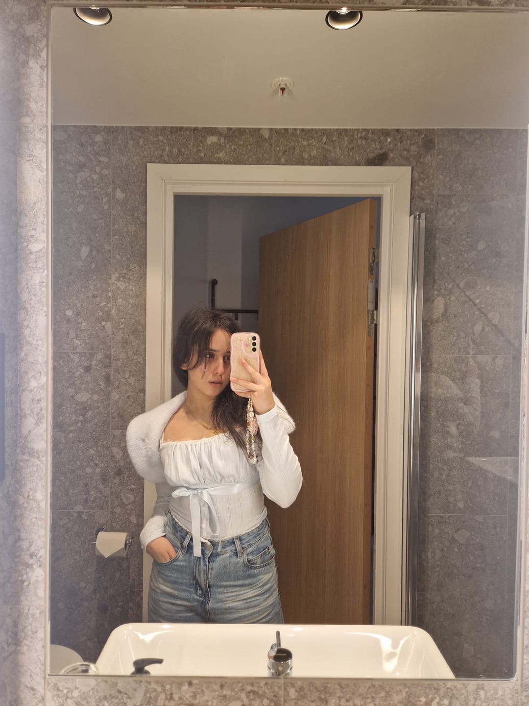 Customer photo review of My True Form Fawn Fur Bolero Cardigan (Snow Blue)