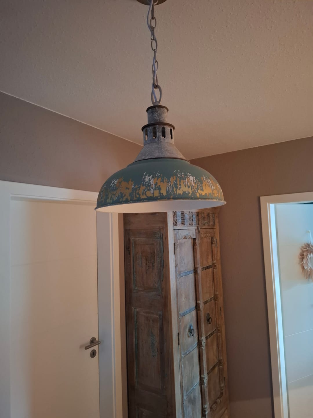 Customer photo review of Vintage Industrial Bowl Pendant Light | Antique Teal & Brass | Farmhouse Style