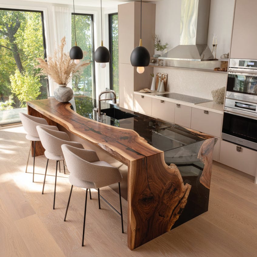 Customer photo review of Handcrafted Black Walnut Black Epoxy Waterfall Table Luxury Resin River Table - P14