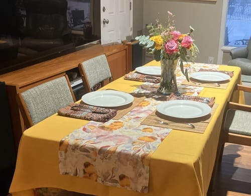 Customer photo review of LIMITED EDITION Orange Flow Linen Table Runner