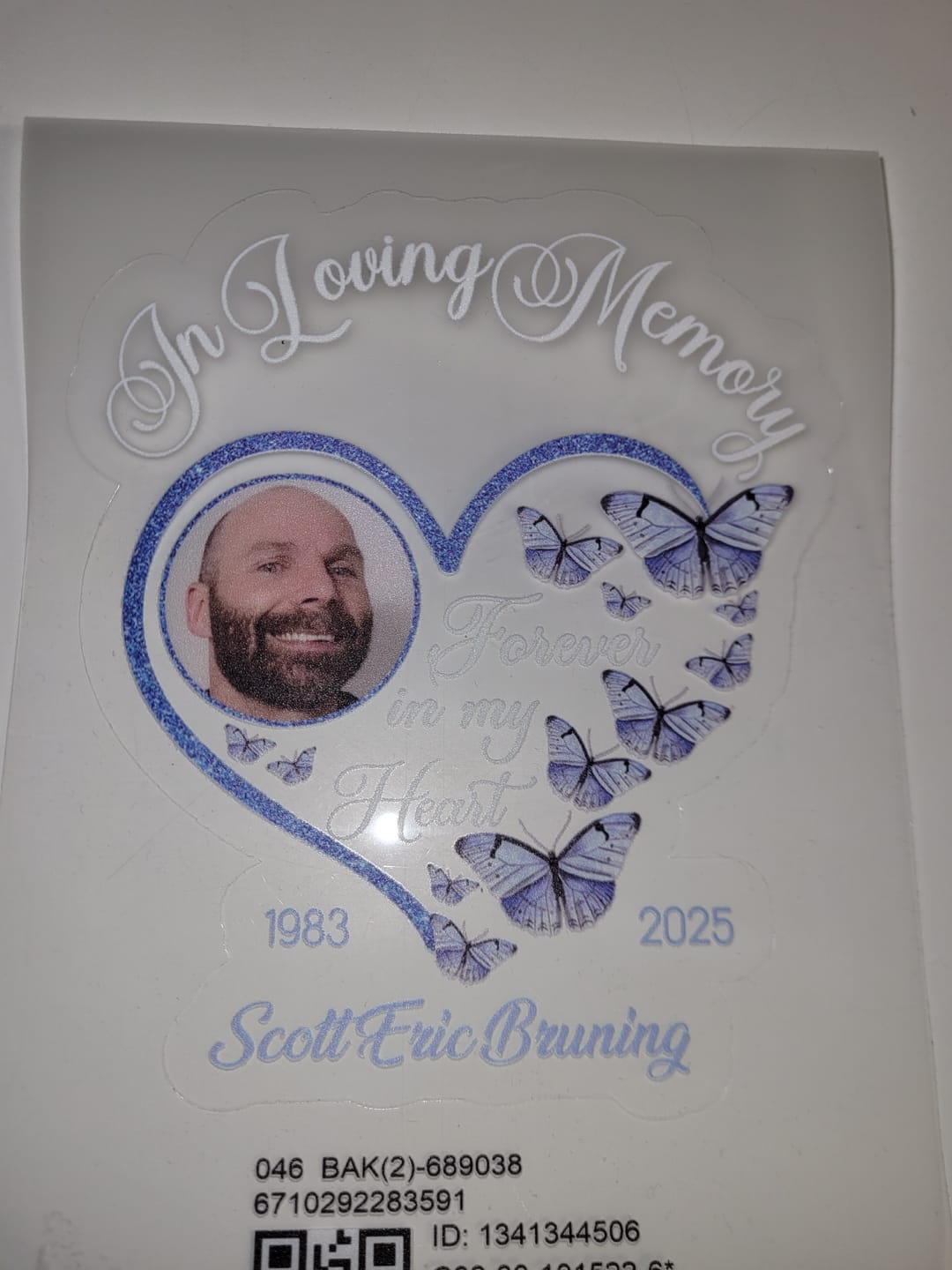 Customer photo review of In Loving Memory Sparkling Heart Memorial Butterflies Personalized Decal