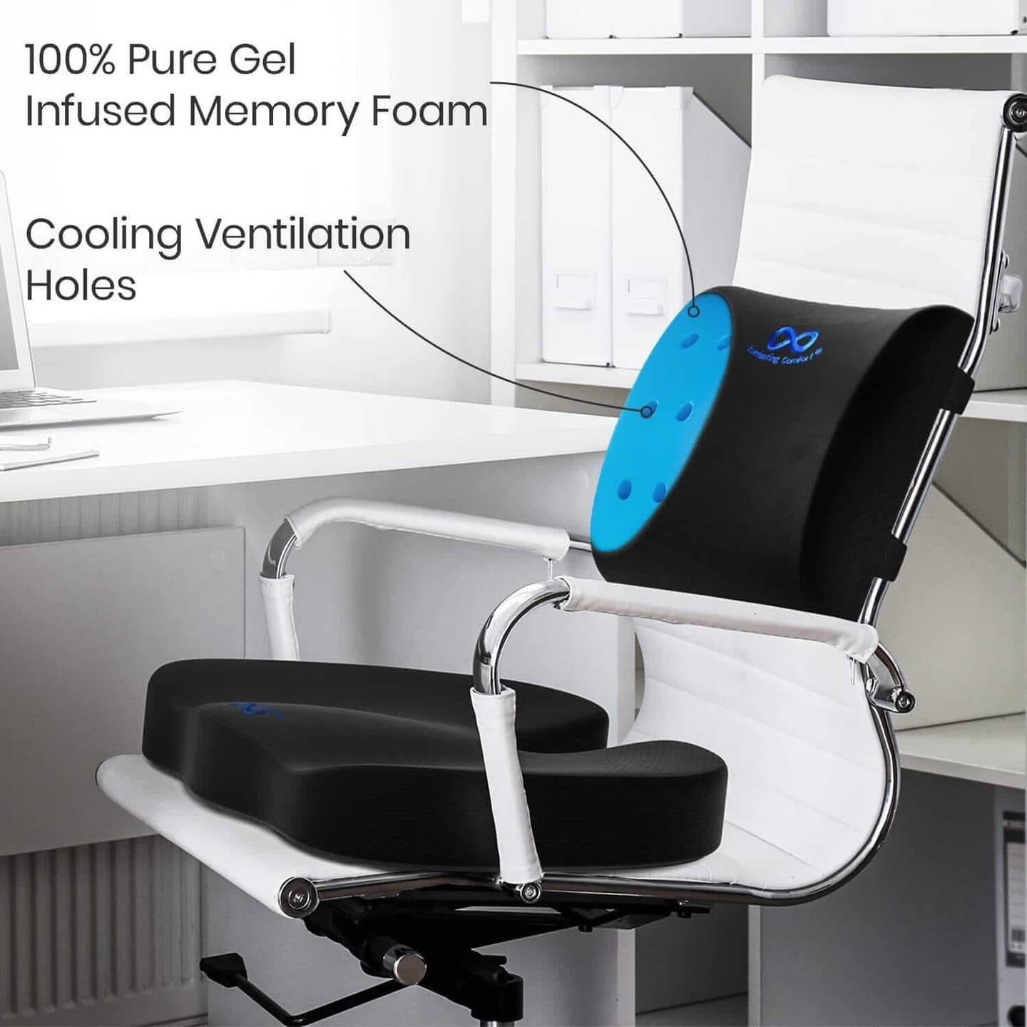 Customer photo review of Set Cuscino Ortopedico Schiena E Cuscino Lombare Sedia, Cuscini Posturali in Gel Infuso (Nero)