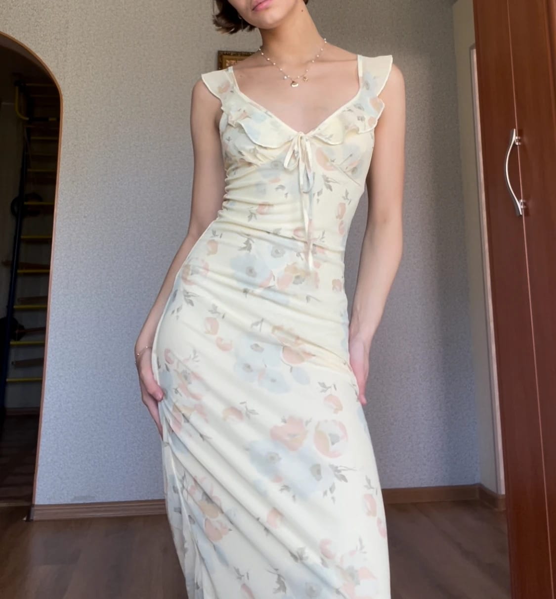 Customer photo review of Adelheid Floral Print Plunge Maxi Dress