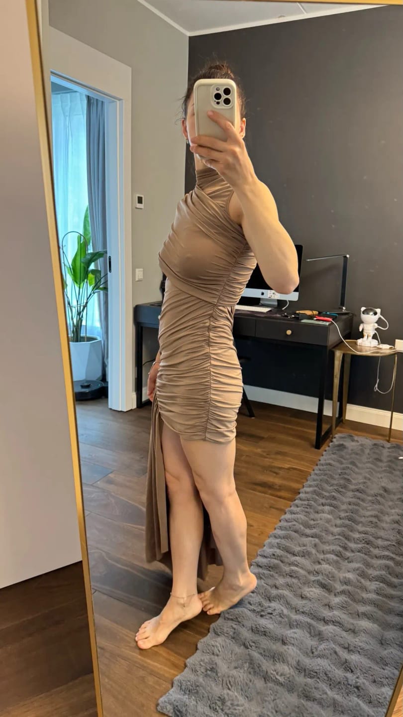 Customer photo review of Elaine Draped Ruched Mini Dress