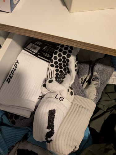 Customer photo review of Deploy V1 Grip Socks - White