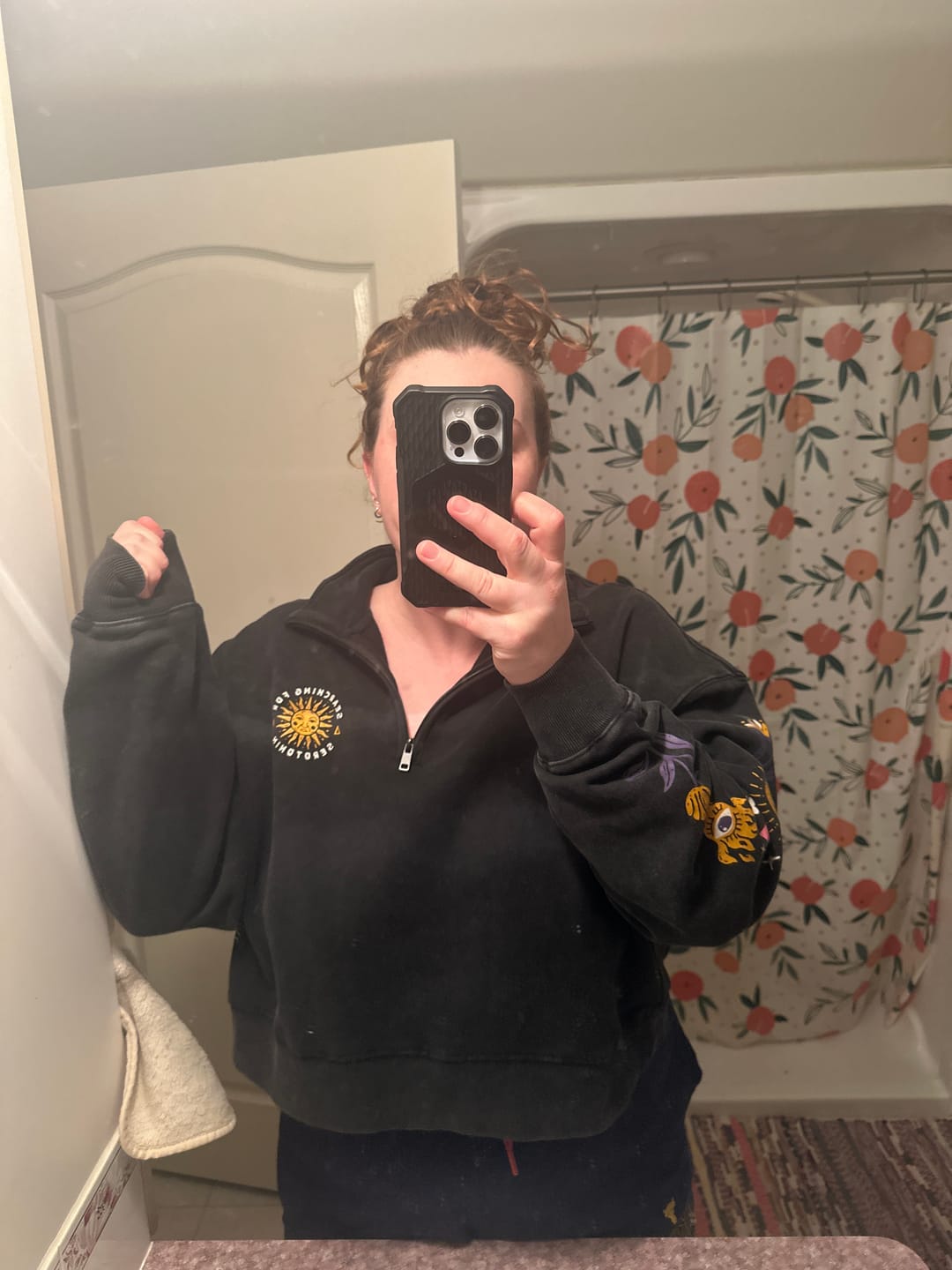 Customer photo review of Searching for Serotonin 1/4 Zip Sweater