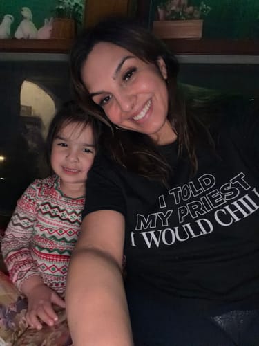 Customer photo review of I Told My Priest I Would Chill T‑Shirt