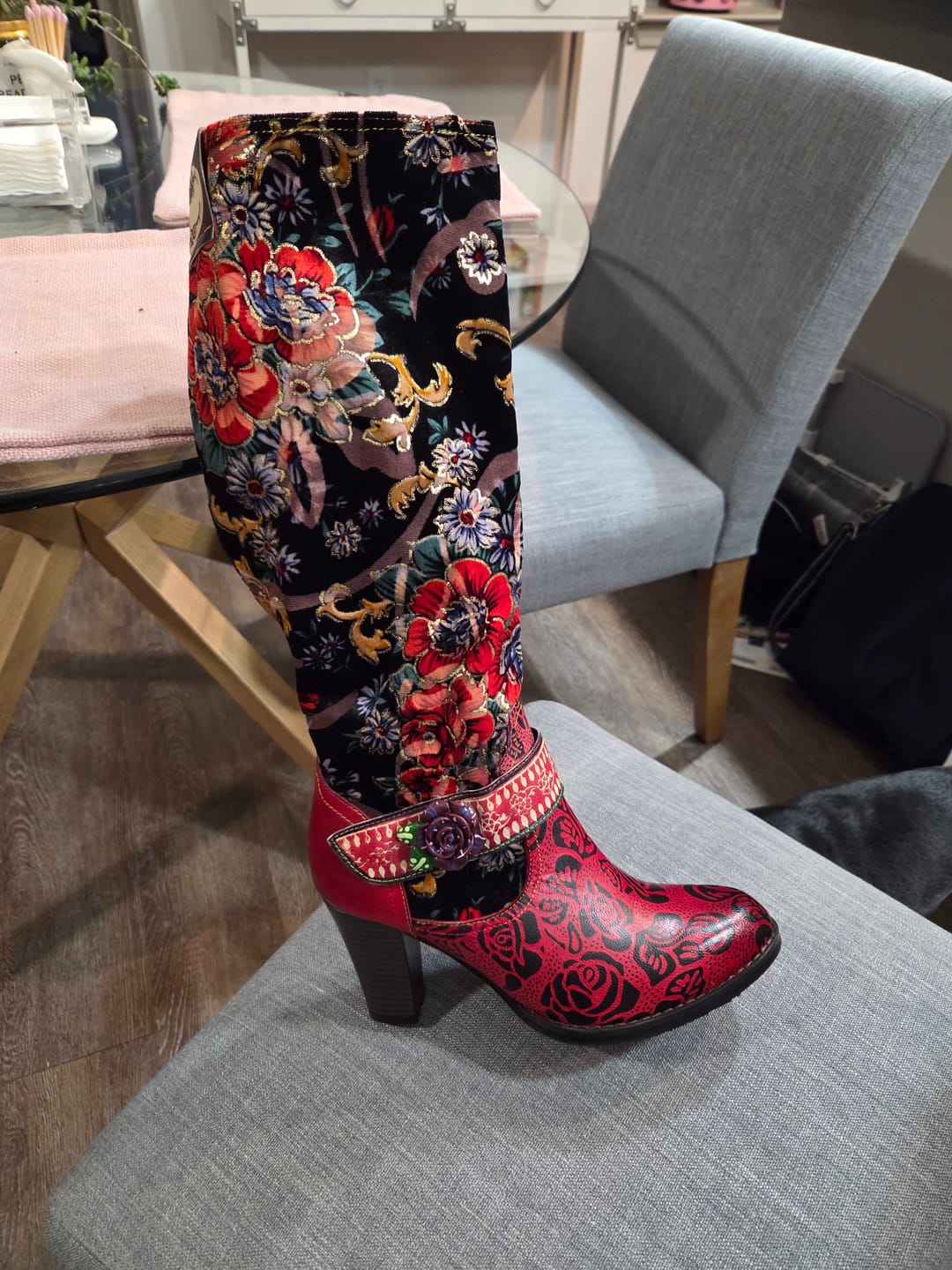 Customer photo review of Handmade Floral Embossed Embroidery Elegant Boots