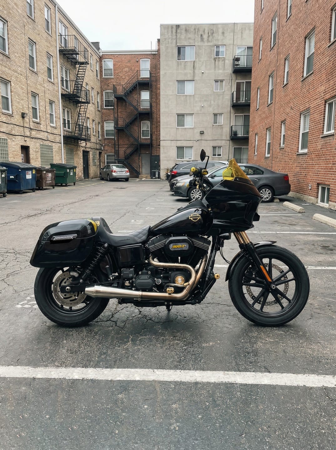 Customer photo review of 36L - Lamellar Raven Extra Large Shock Cut-out Painted Hard Saddlebags for Harley Dyna Street Bob FXDB/I