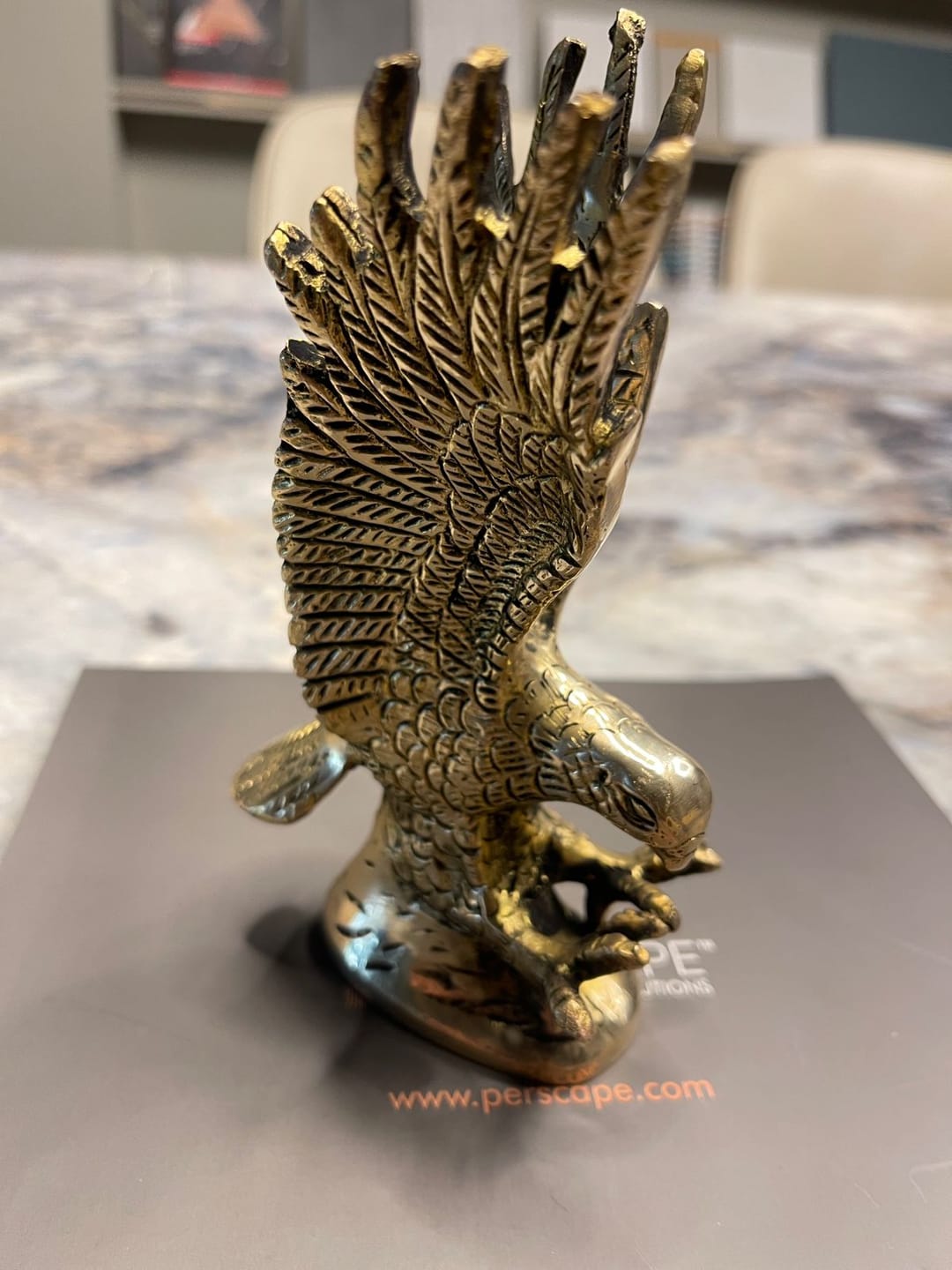 Customer photo review of Brass Eagle Idol Vastu Remedy for Vision, Authority and Success Energy for Home and Office | 8 x 5 x 15 cm | 650 gm