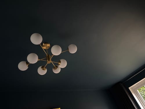 Customer photo review of 6/8/12-Light Mid-Century Modern Opal White Glass Globe Chandelier