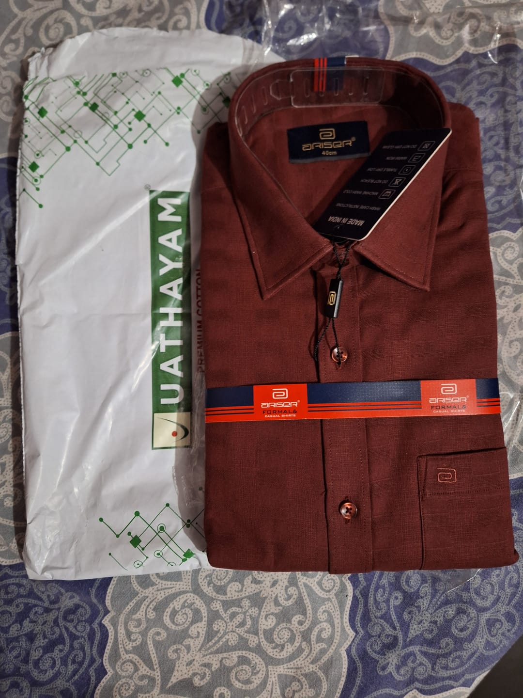 Customer photo review of Mexican Dobby - Deep Brick Red 100% Cotton Formal Shirts For Men | Ariser