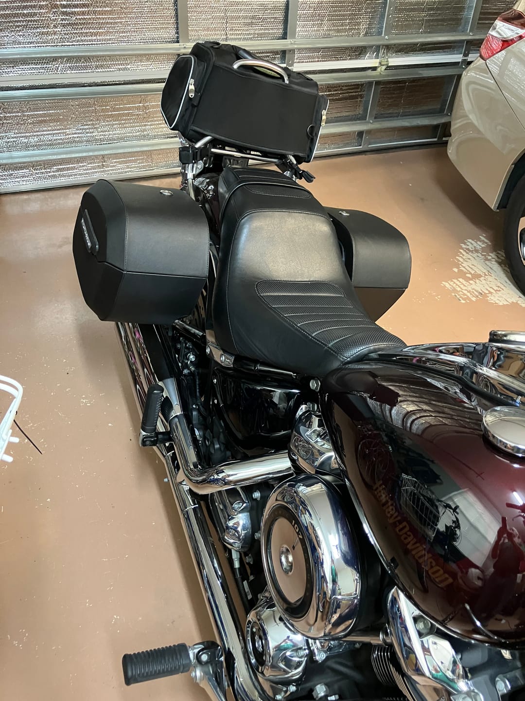 Customer photo review of 32L - Darkin Large Quick Mount Leather Wrapped Hard Saddlebags for Harley Softail Low Rider FXLR