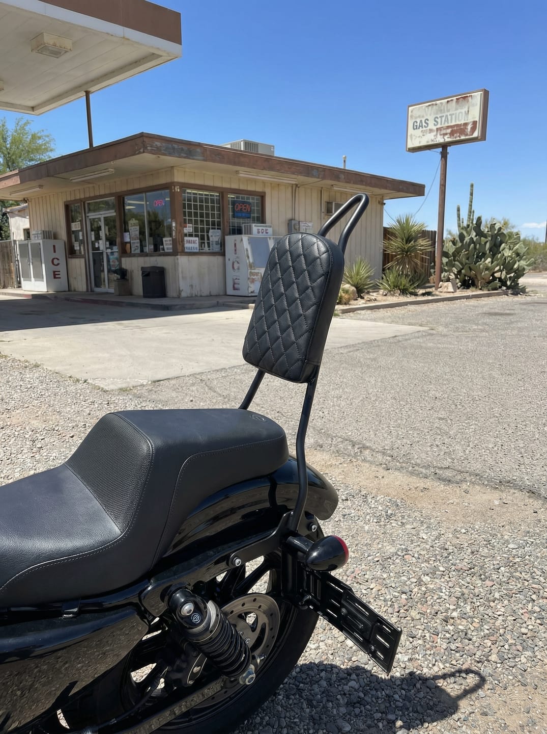 Customer photo review of Viking Iron Born Diamond Stitch Leather Tall Motorcycle Sissy Bar Pad for Harley Davidson