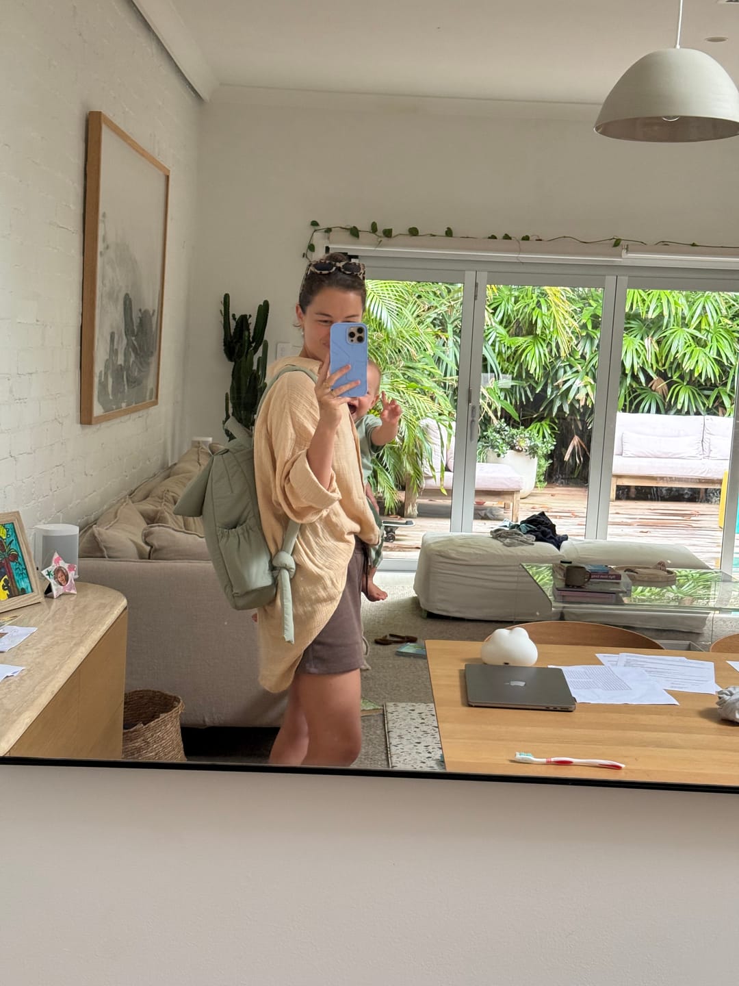 Customer photo review of Baby Backpack - Eucalyptus Green