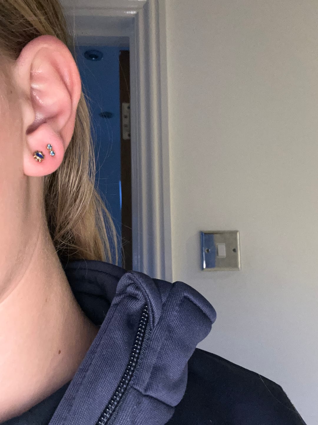 Customer photo review of Francesca Stud Earrings Gold & Blue
