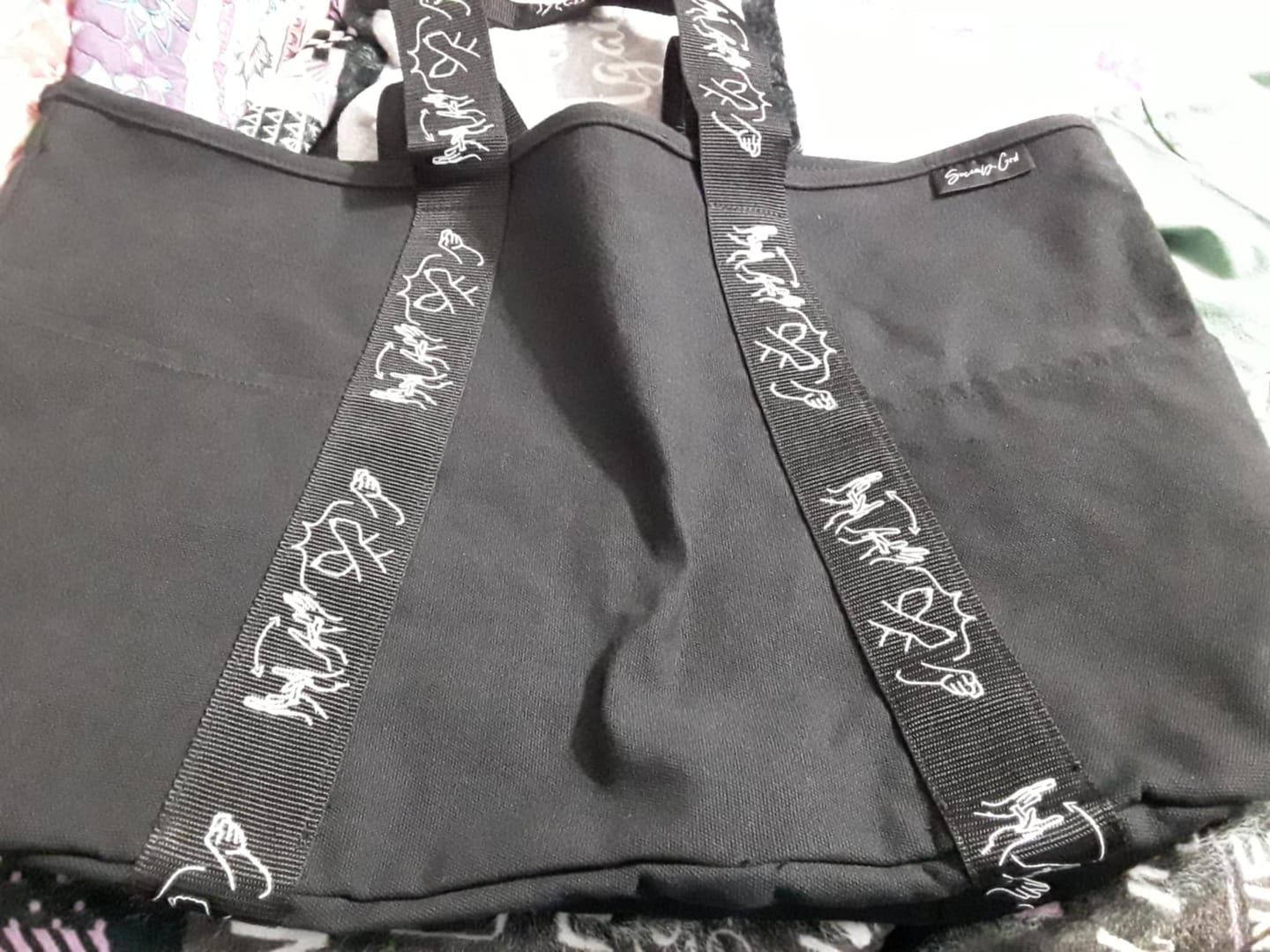 Customer photo review of JESUS LOVES YOU ASL TOTE BAG