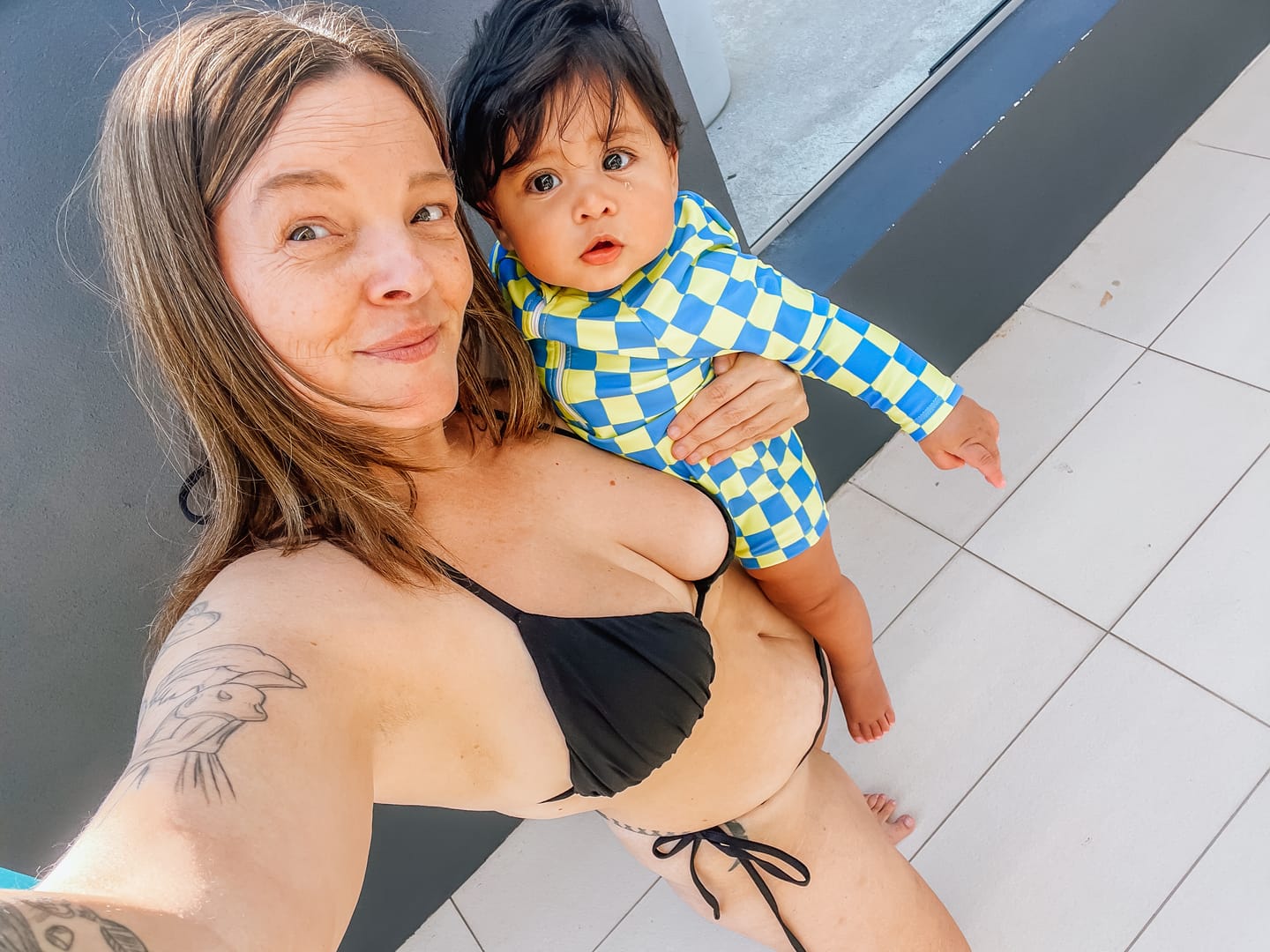 Customer photo review of Seamolly Solid Color Ruched Halter Triangle Top & Brazilian Bottom Bikini Set