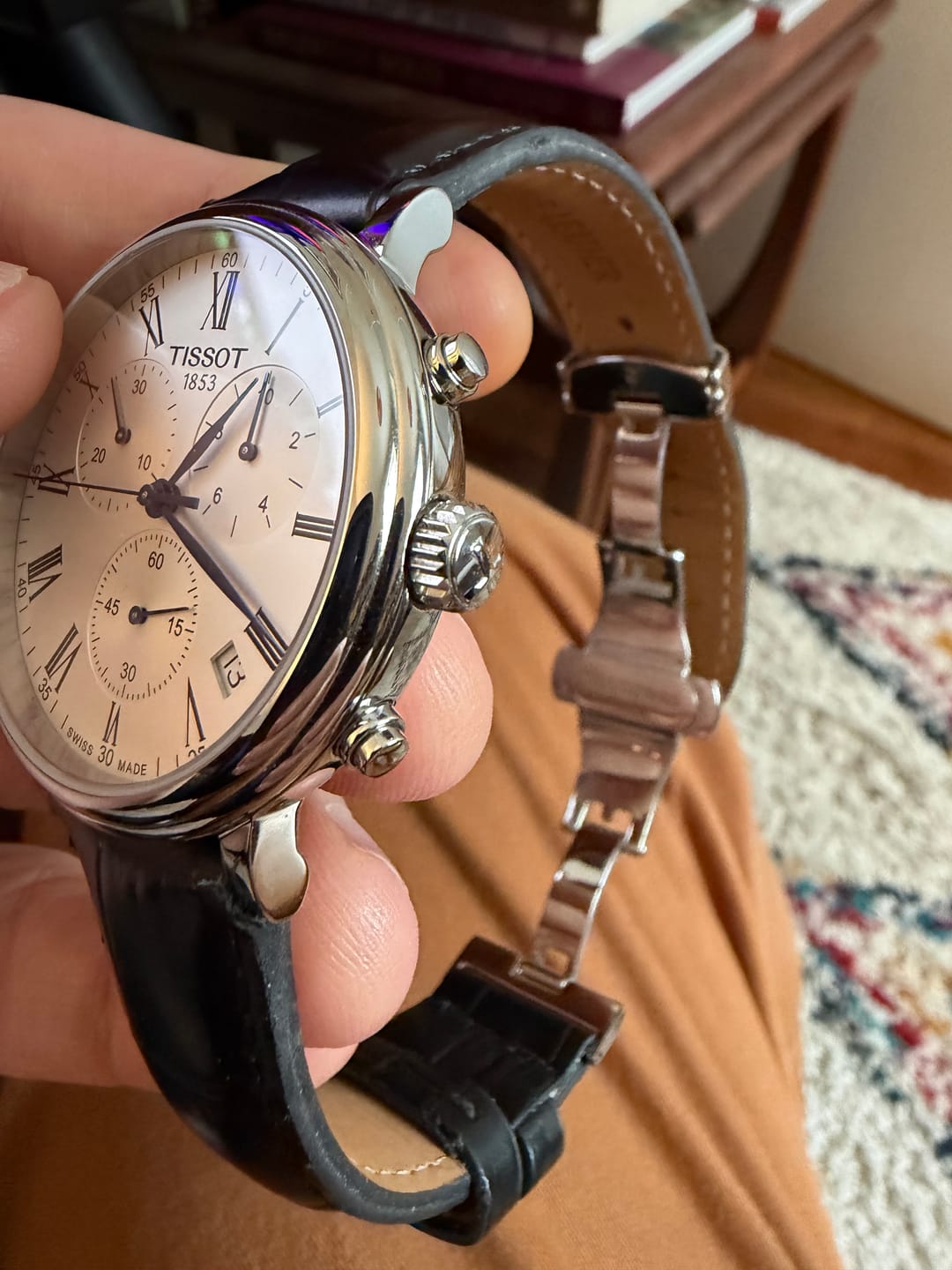 Customer photo review of Genuine Leather Calfskin Premium Watch Strap with Stainless Steel Deployant Butterfly Clasp
