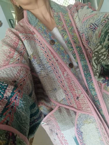 Customer photo review of The Ladhiya Quilted Patchwork Kantha Jacket