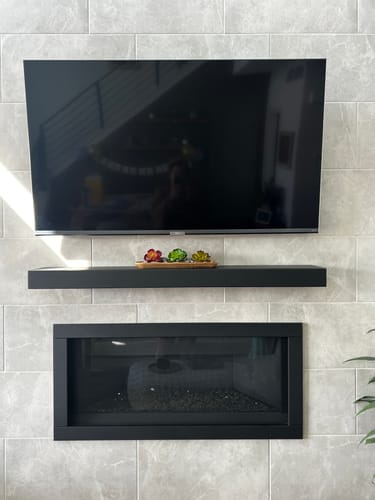 Customer photo review of Non-Combustible Metal Fireplace Mantel | Custom Floating Shelf